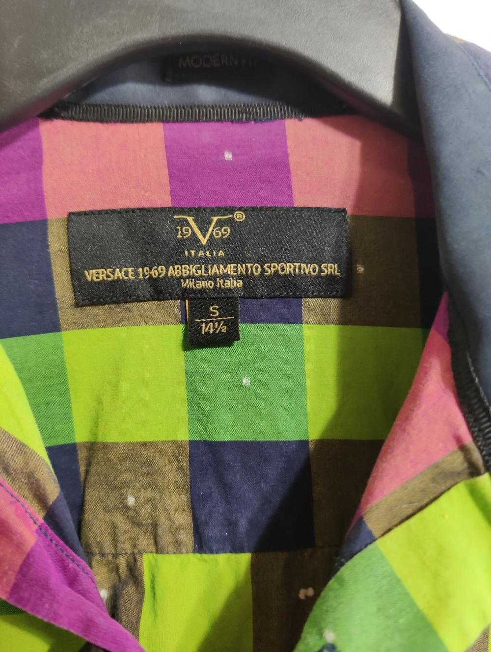 Versace Men's Plaid Button Down Long Sleeve Shirt - Picture 3 of 4